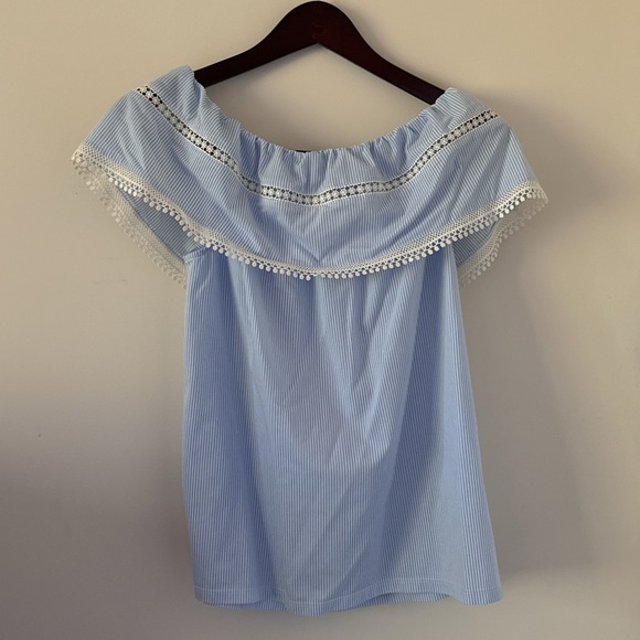 Ann Taylor Stripe Lace Trim Convertible Top Size S - Picture 6 of 7